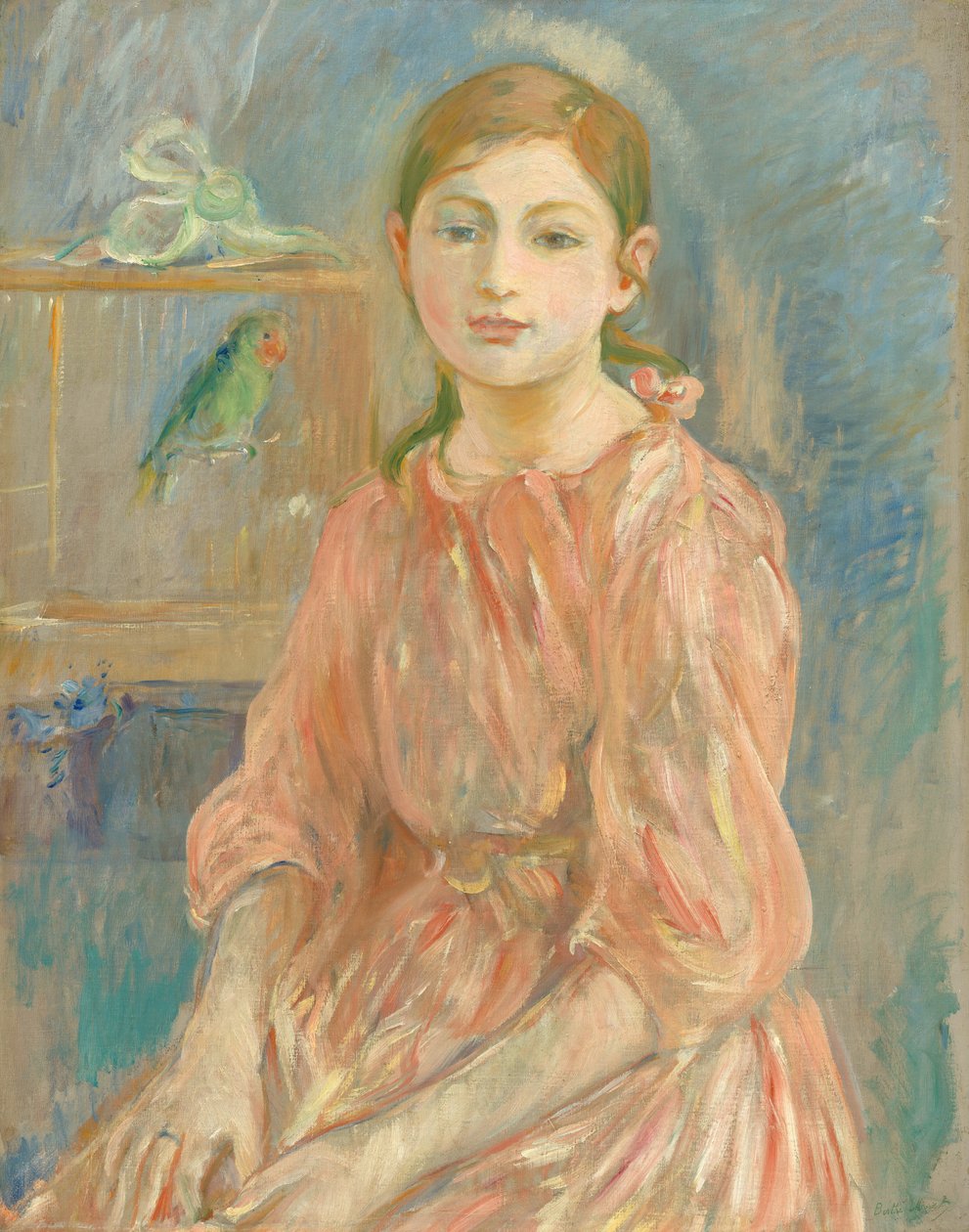 Die Tochter des Künstlers mit einem Sittich von Berthe Morisot