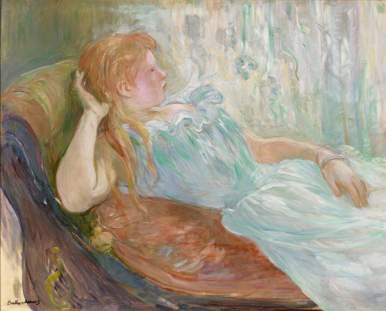 Junge Frau auf einem Sofa von Berthe Morisot