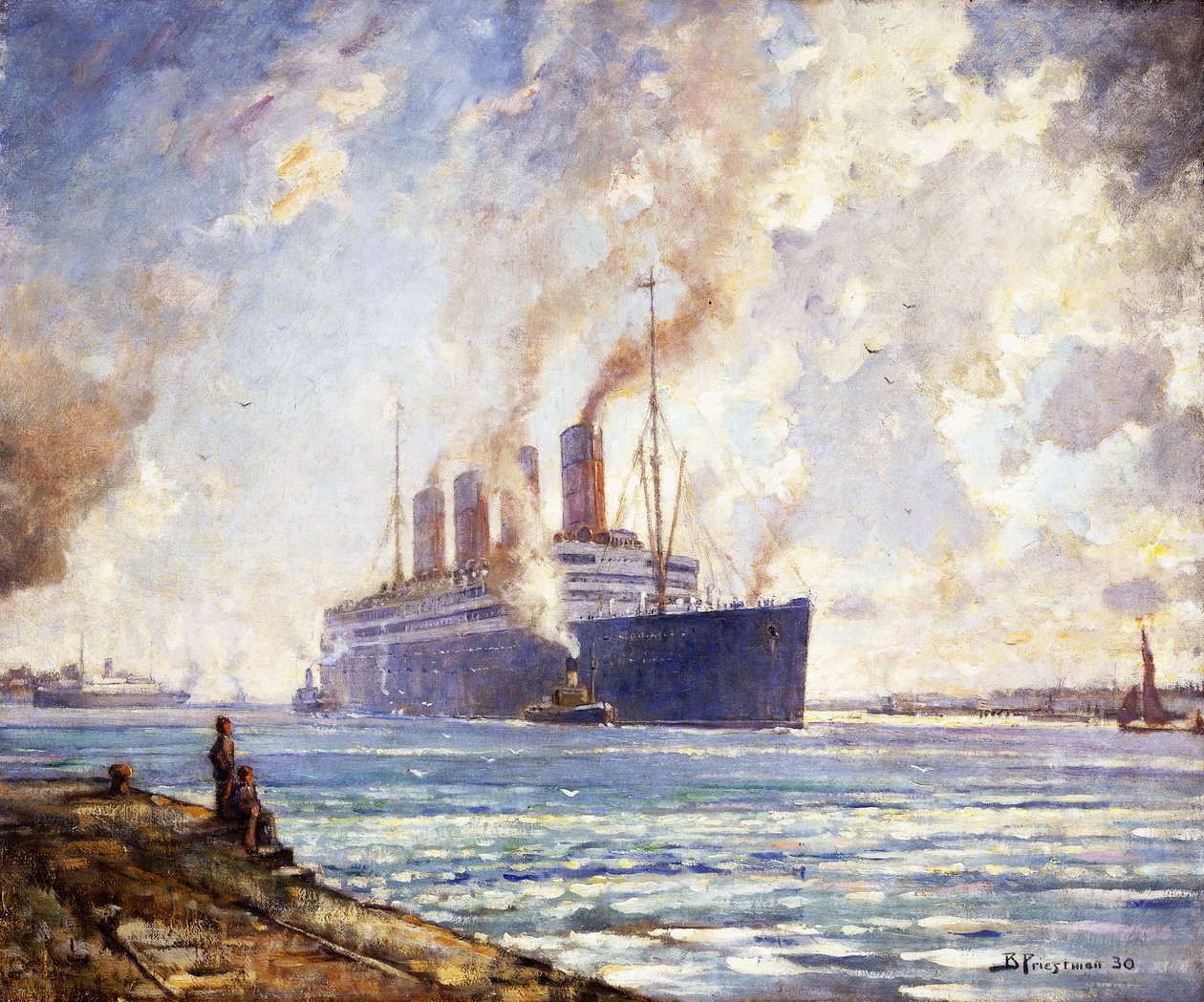 Die Aquitania kommt in Southampton Water an von Bertram Priestman