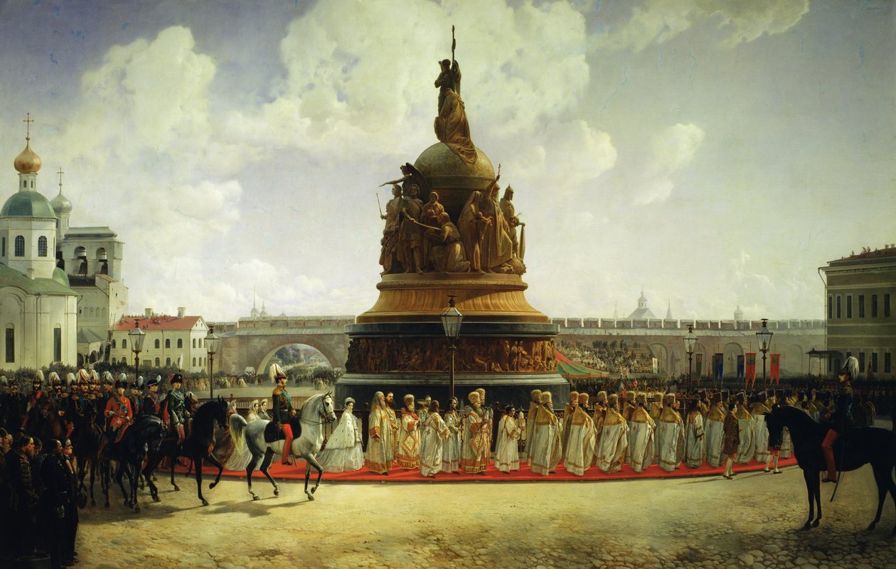 Die Weihe des Denkmals zum Millennium Russlands in Nowgorod im Jahr 1862, 1864 von Bogdan Willewalde