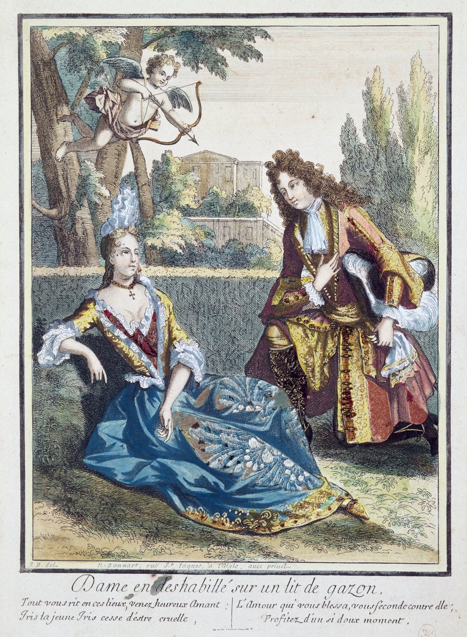 Eine Frau, die auf dem Gras sitzt von Nicolas Bonnart