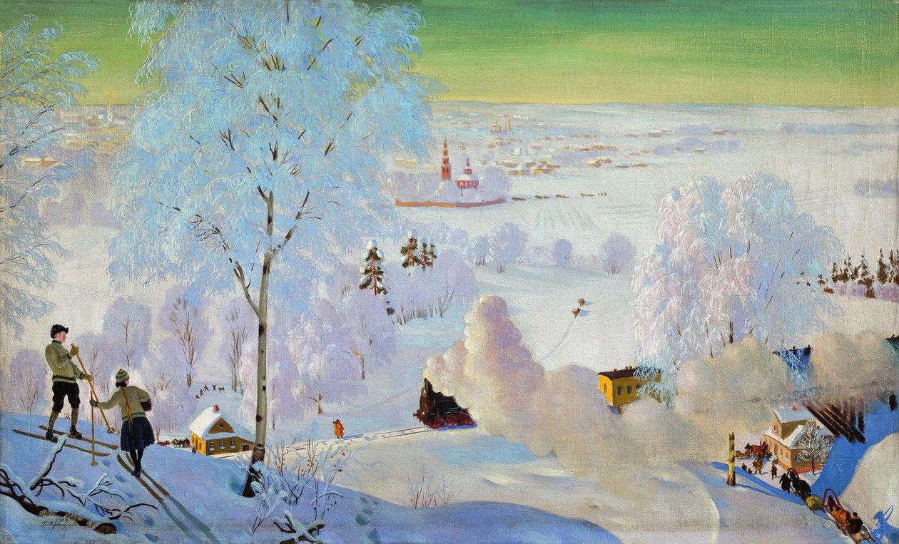 Skifahrer, 1919 von Boris Mikhailovich Kustodiev