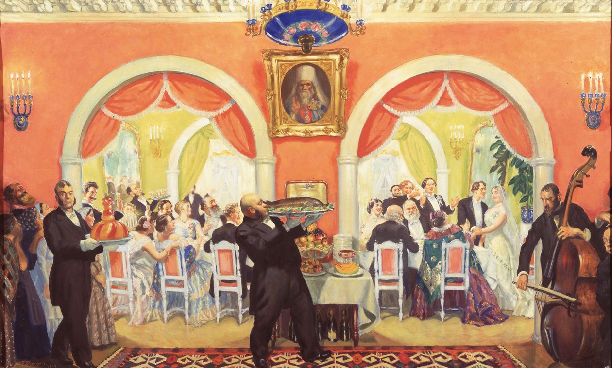 Das Hochzeitsfest, 1917 von Boris Mikhailovich Kustodiev