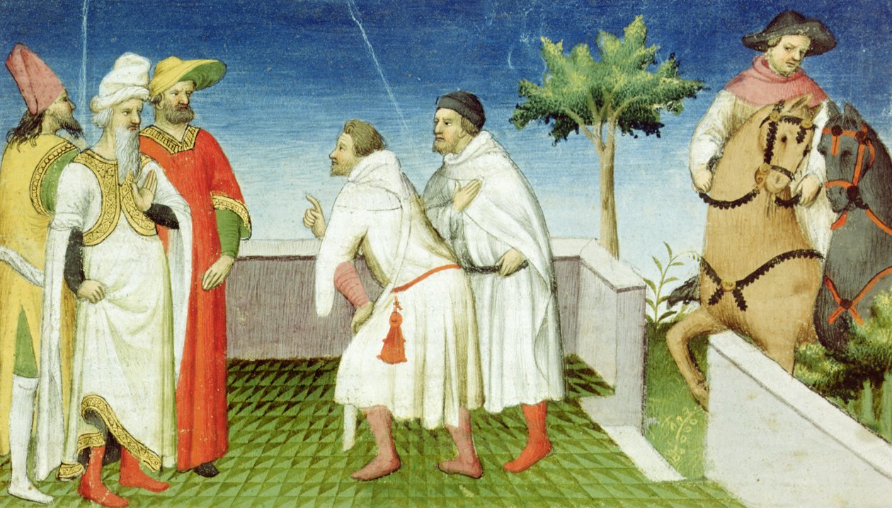 Nicolo, Marco und Matteo Polo verabschieden sich vom Großen Khan, Livre des Merveilles du Monde, ca. 1410-12 von Boucicaut Master