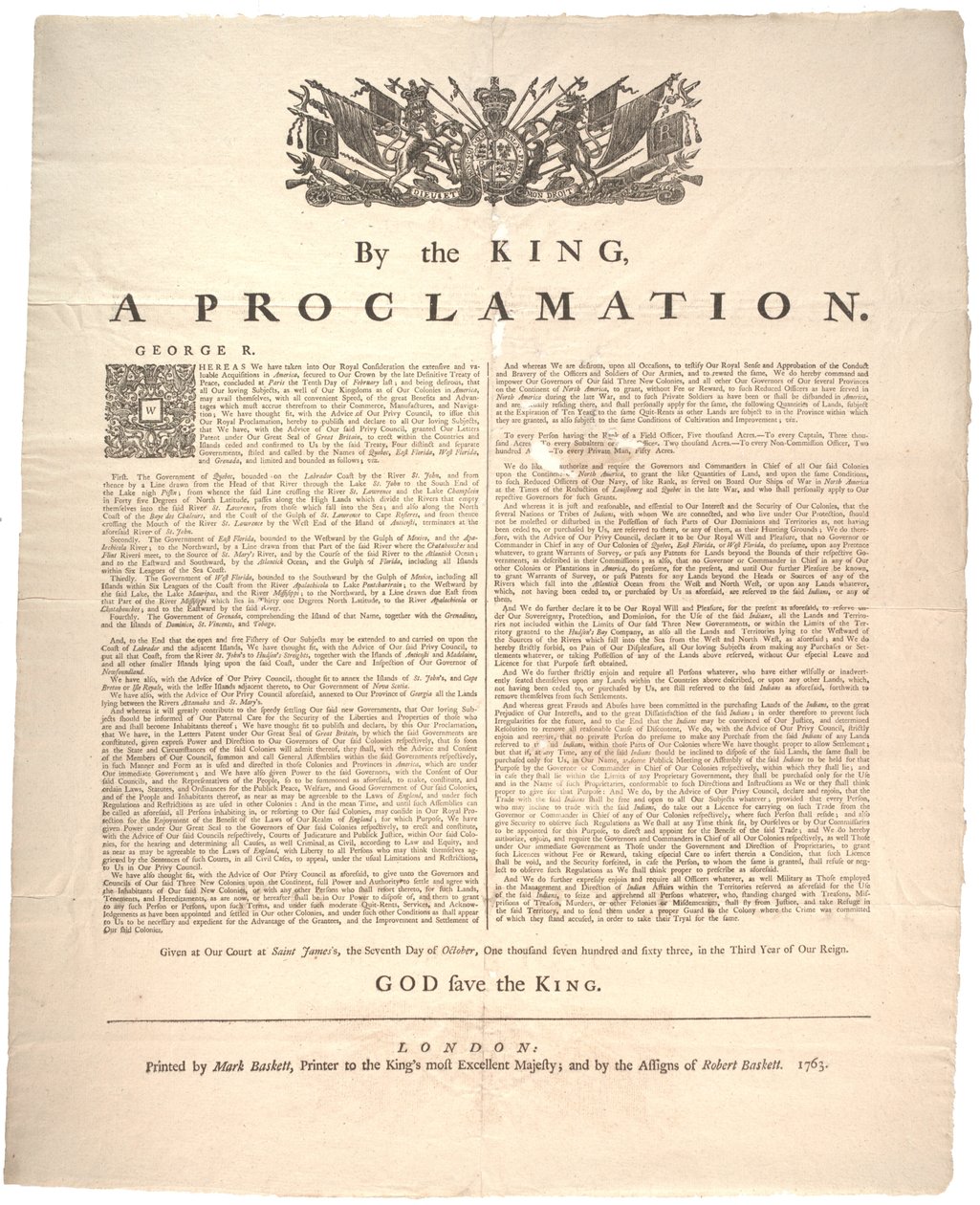 Eine Proklamation, 1763 von British School