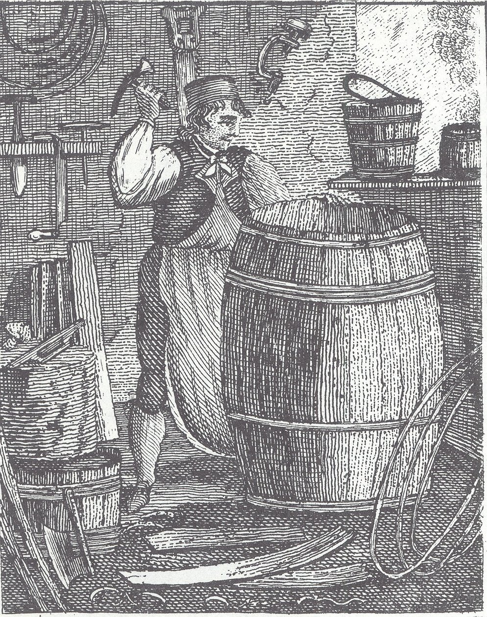 Fassmacher bei der Arbeit (Gravur) von British School