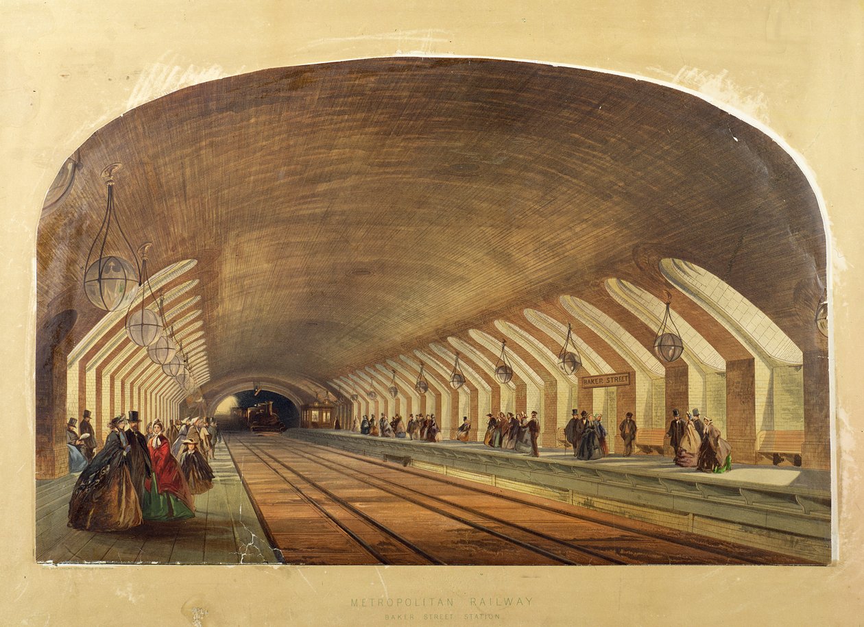 Metropolitan Railway, Baker Street Station, Chromolithographie von Brothers Kell