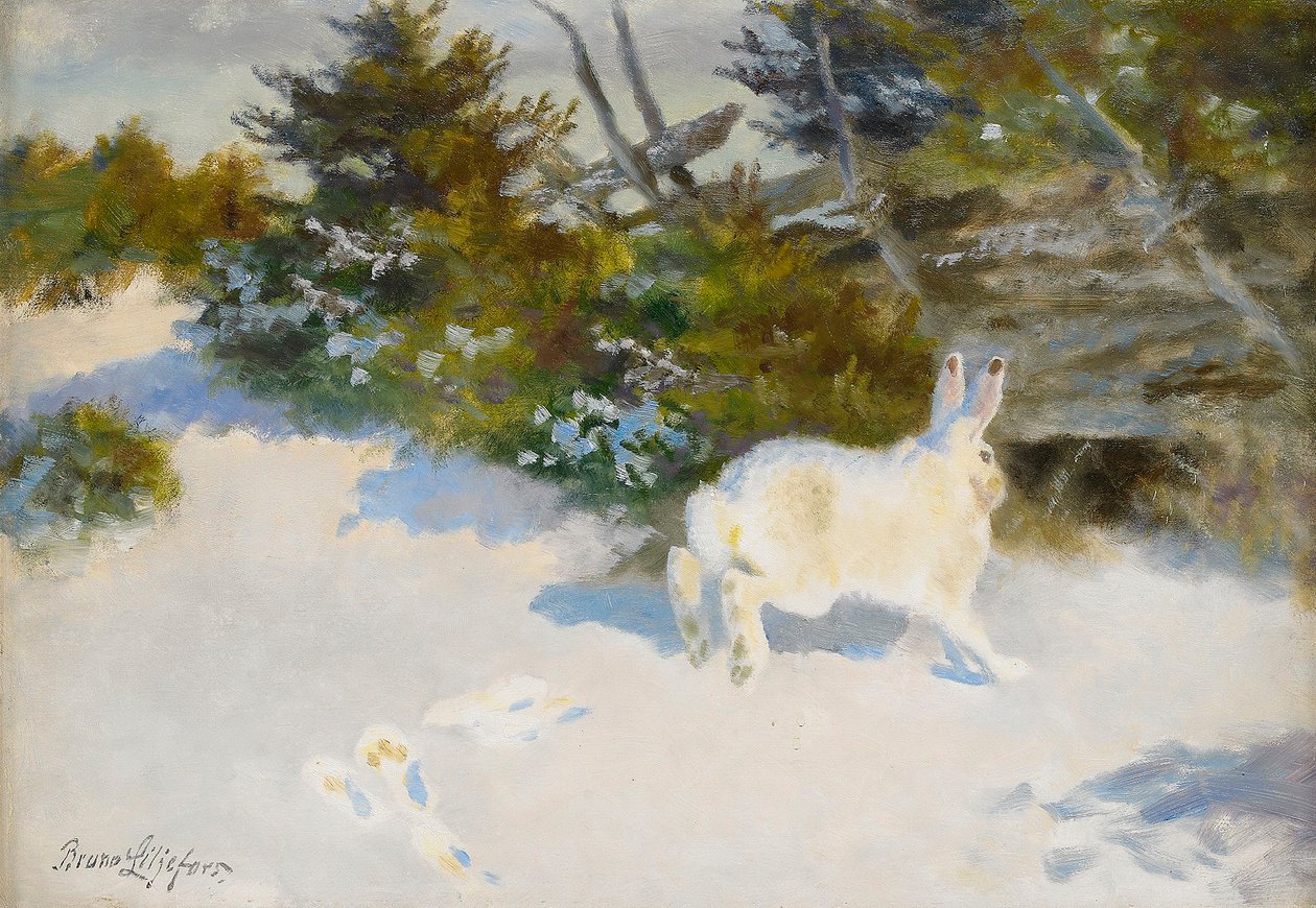 Hase in Winterlandschaft von Bruno Andreas Liljefors