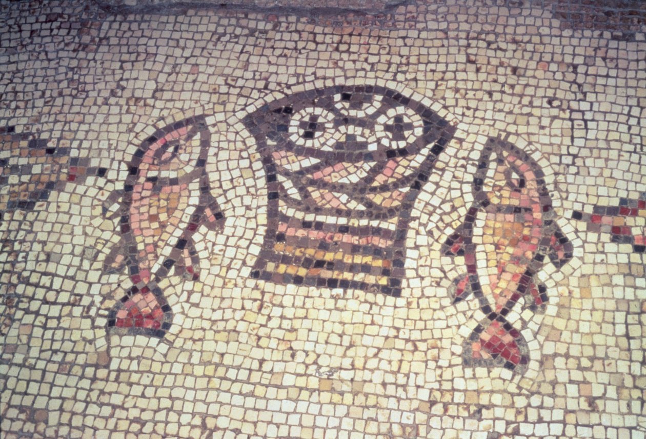 Wunder der Brot- und Fischvermehrung, 5.-6. Jahrhundert n. Chr. (Mosaik) von Byzantine