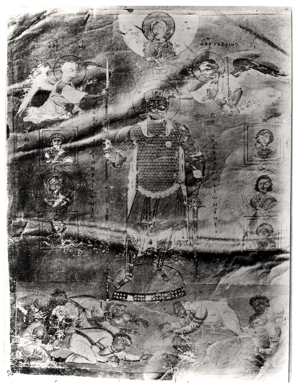 Kaiser Basil II. (976-1025) erhält von zwei Erzengeln eine Krone und eine Lanze, die von Christus gegeben wurden, ca. 1004 von Byzantine