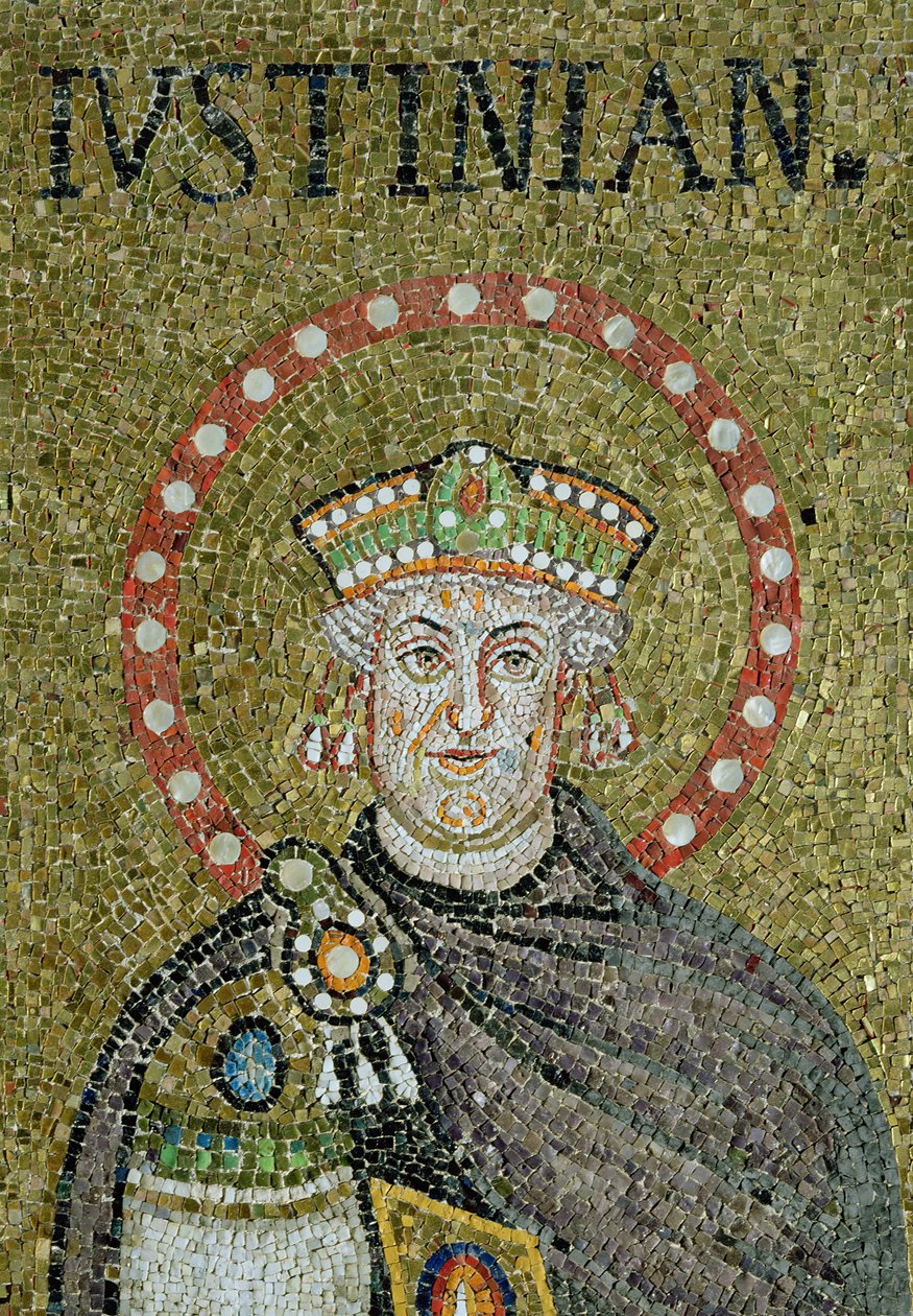Das Gesicht von Justinian (Mosaik) von Byzantine School