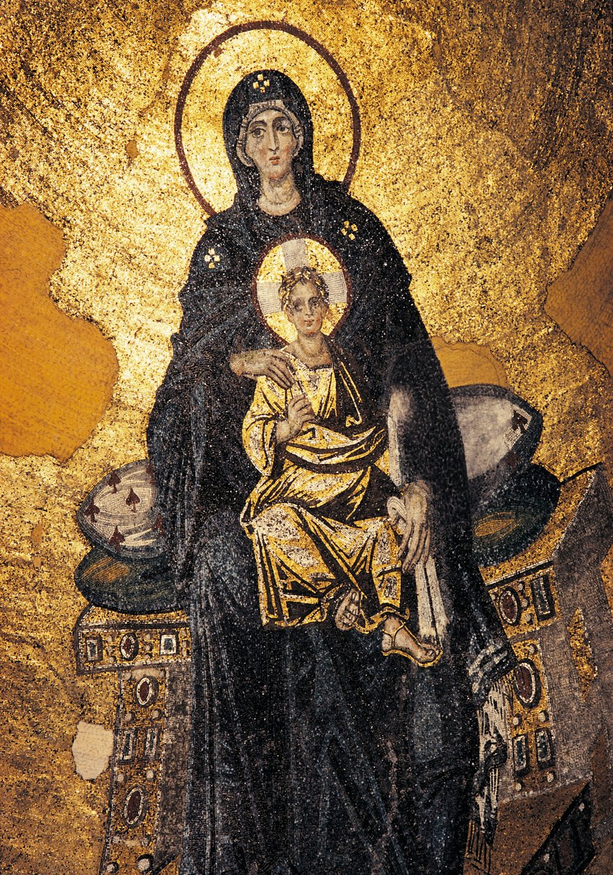 Jungfrau und Kind auf dem Thron (Mosaik) von Byzantine Byzantine