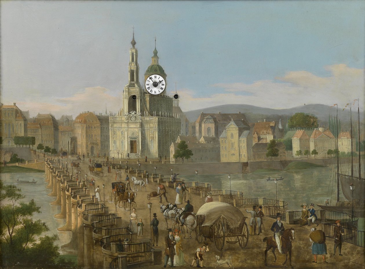 Wiener Biedermeier-Bilderuhr Dresden von C. L. Hofmeister