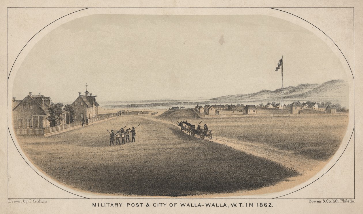 Militärposten & Stadt Walla-Walla, W.T. im Jahr 1862, 1863 von C. Sohon