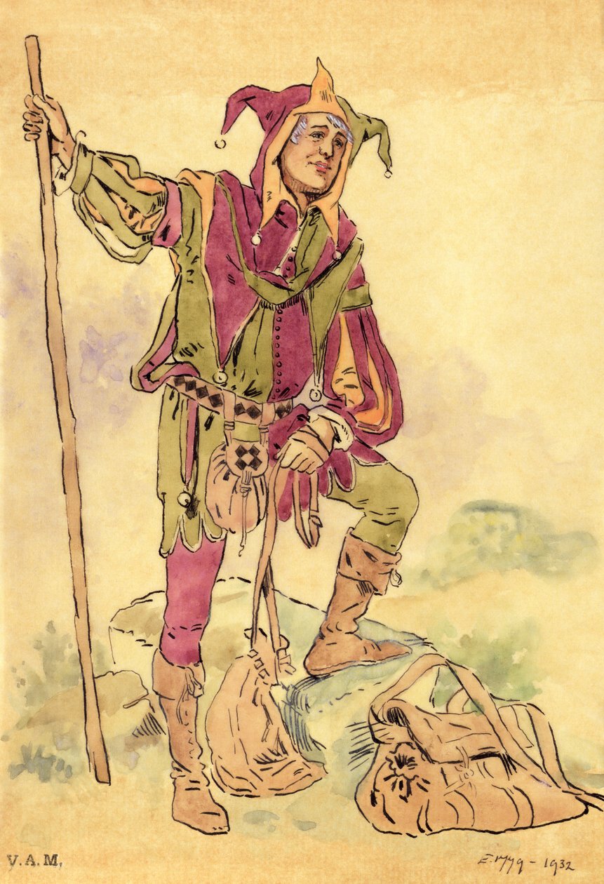 Kostümentwurf für einen Narren für Ein Sommernachtstraum um 1881-93 von C. Wilhelm
