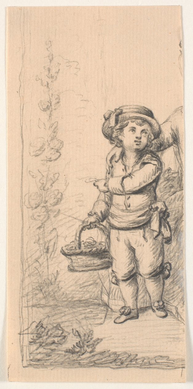 Kleiner Junge mit Blumenkorb. Abgeschnitten von C.A. Lorentzen