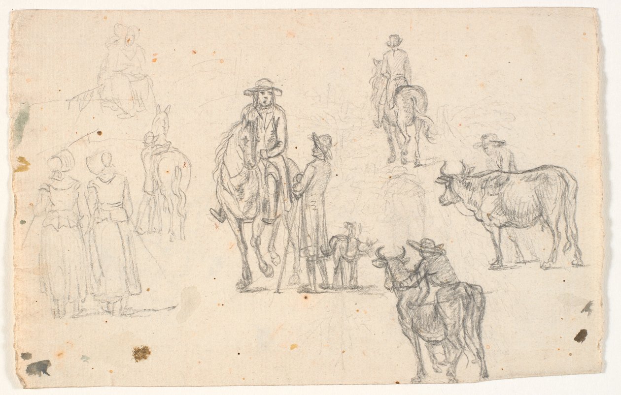 Skizzen mit Bauern, Pferden und Kühen von C.A. Lorentzen