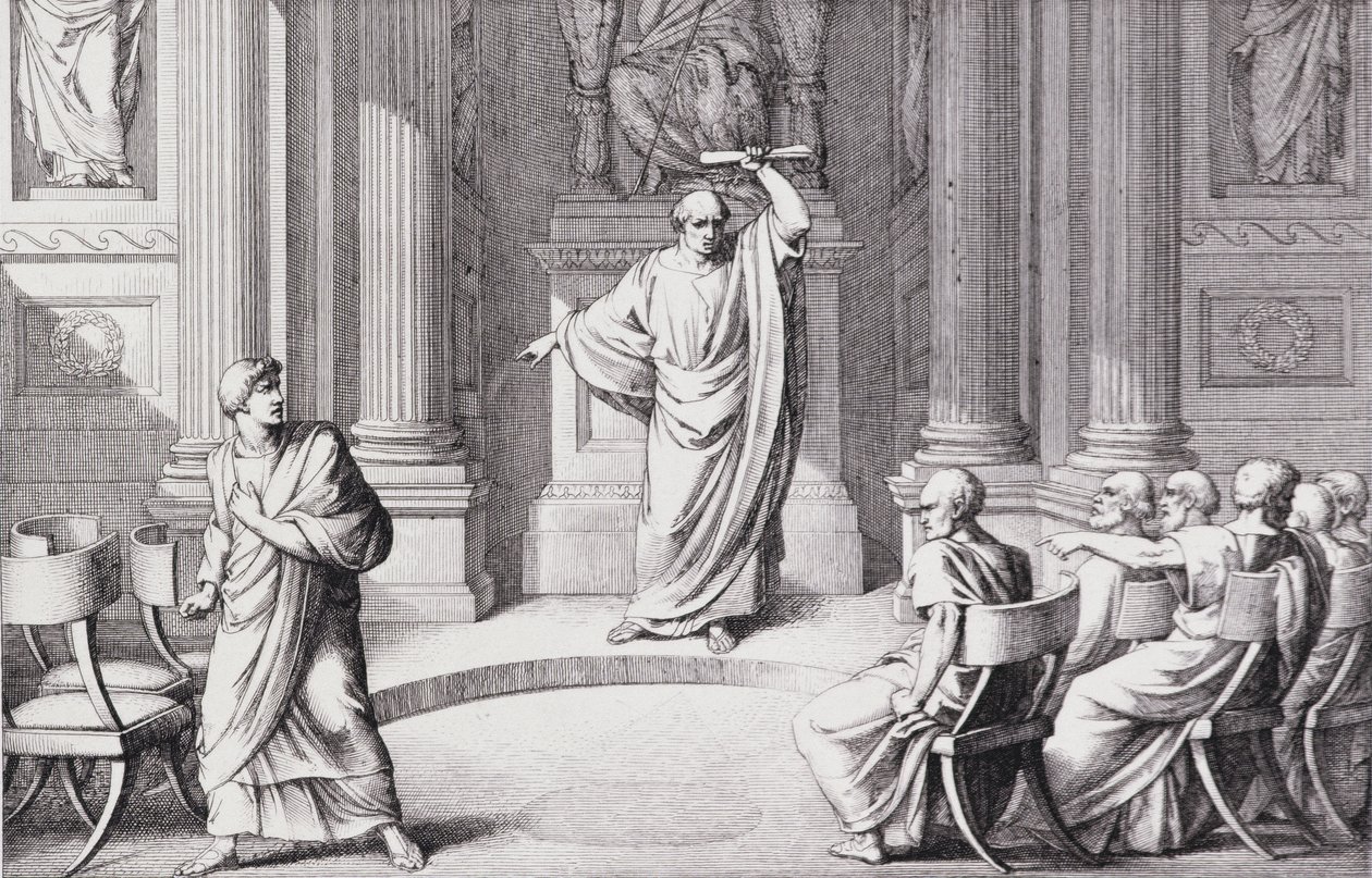 Cicero denunziert Catilina (Stich von B. Barloccini, 1849) von C.C Perkins