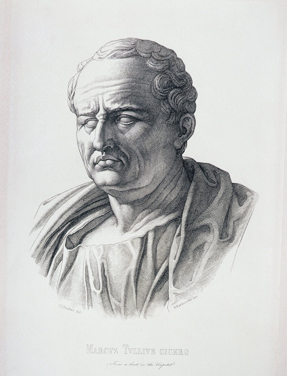 Porträt von Marcus Tullius Cicero (106-43 v. Chr.) graviert von B. Bartoccini, 1849 von C.C Perkins