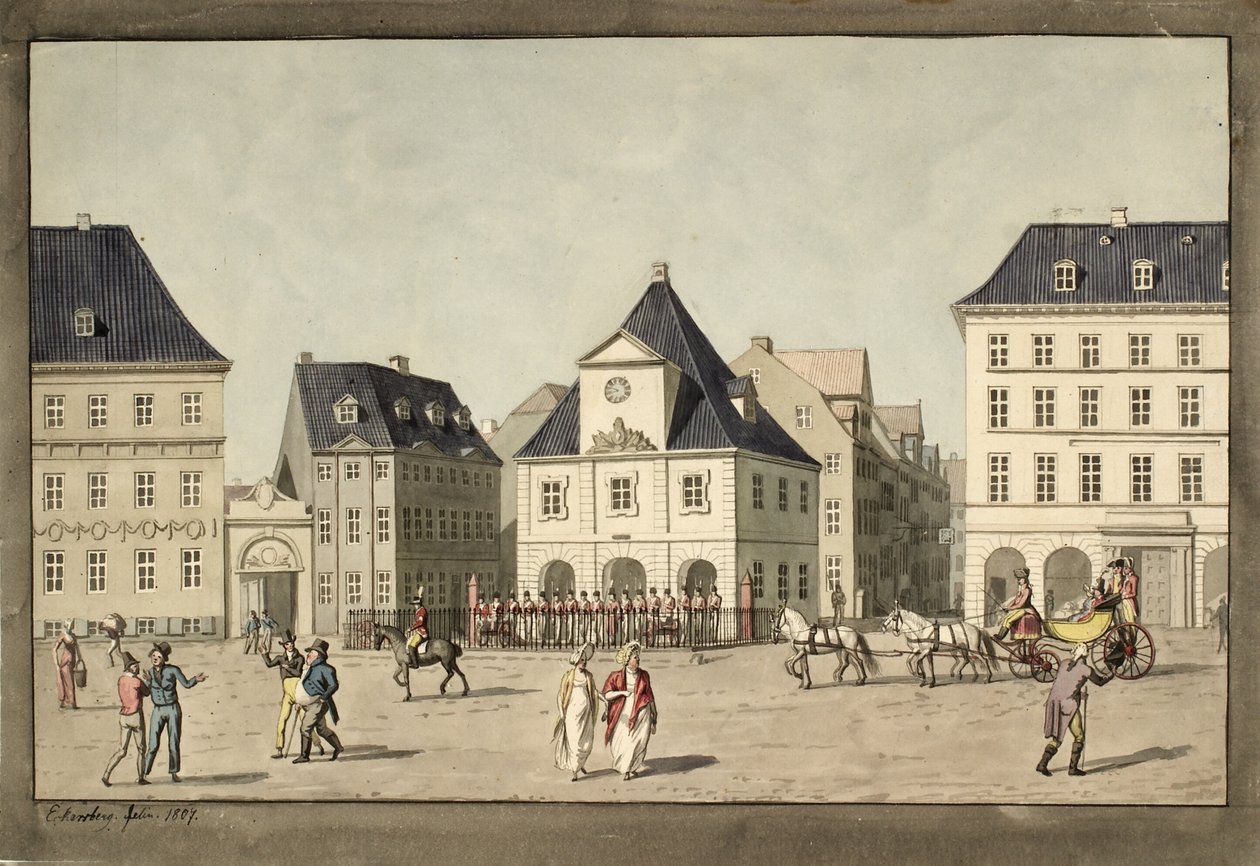 Kongens Nytorv mit der Hauptwache von Christoffer Wilhelm Eckersberg