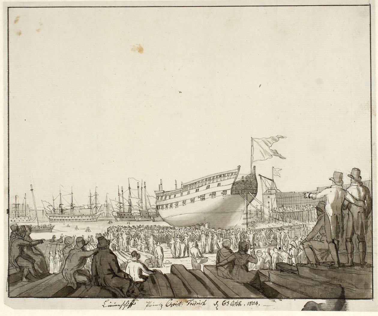 Linienschiff Prinz Christian Frederik läuft vom Stapel von Christoffer Wilhelm Eckersberg