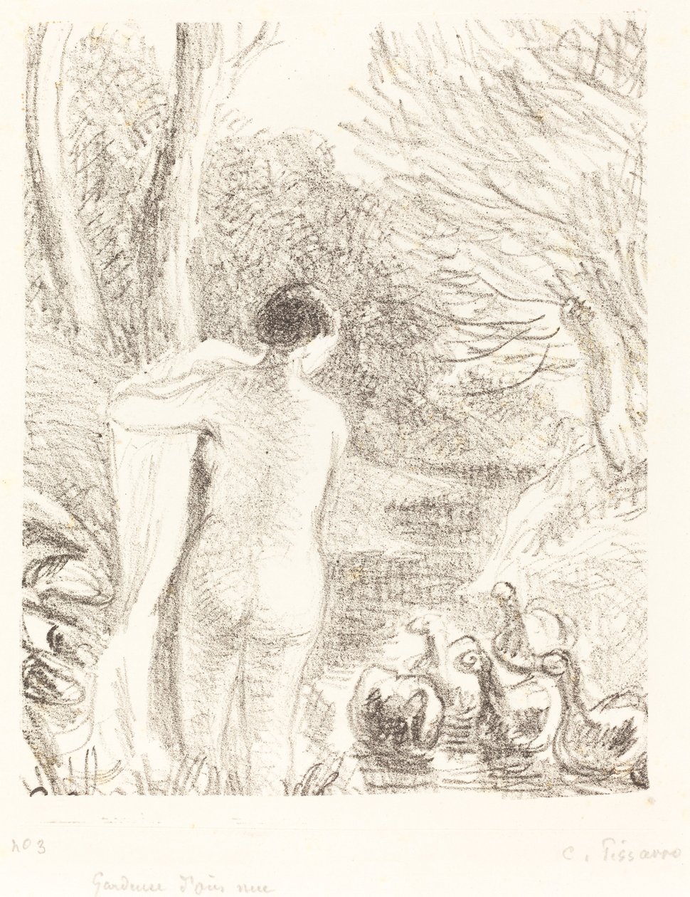 Nacktes Gänsemädchen von Camille Pissarro
