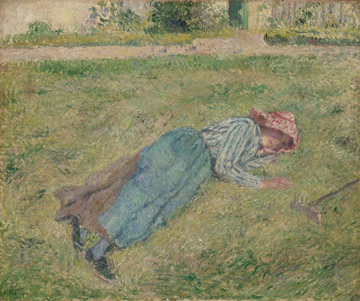 Mädchen im Gras liegend von Camille Pissarro