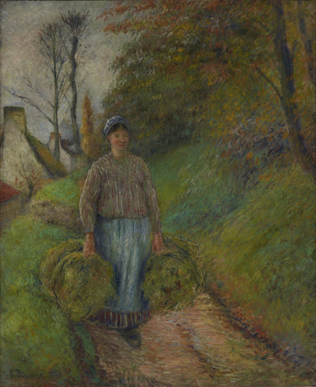 Bäuerin trägt zwei Heubündel von Camille Pissarro