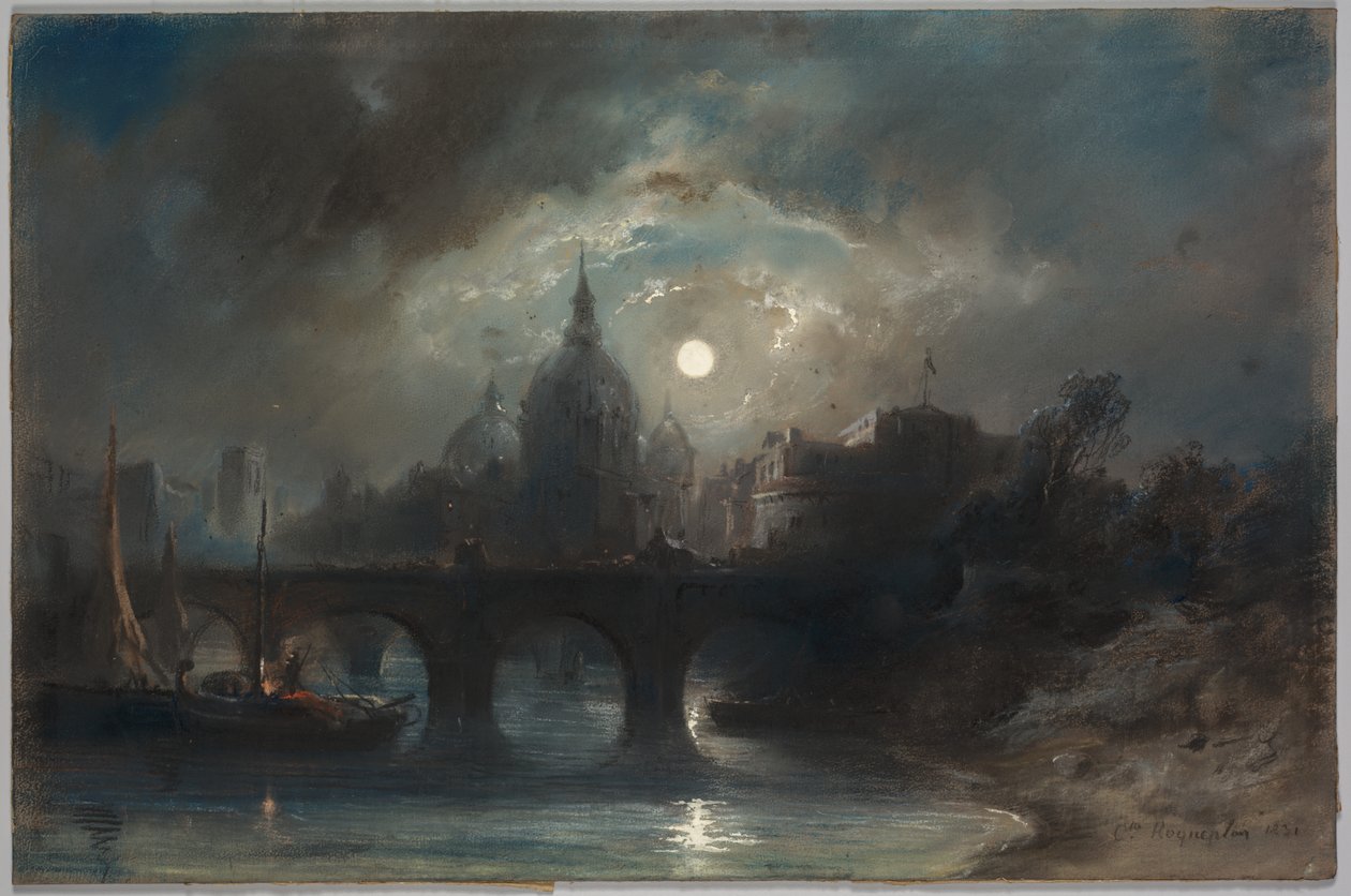 Ansicht einer Stadt bei Nacht von Camille Roqueplan