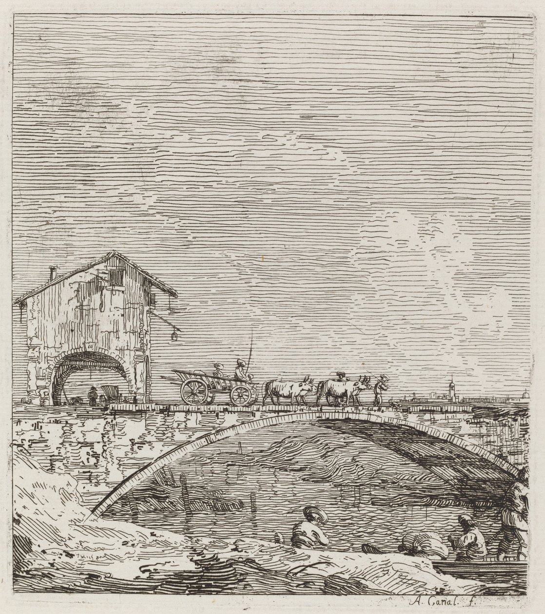 Der Wagen überquert eine Brücke von Canaletto