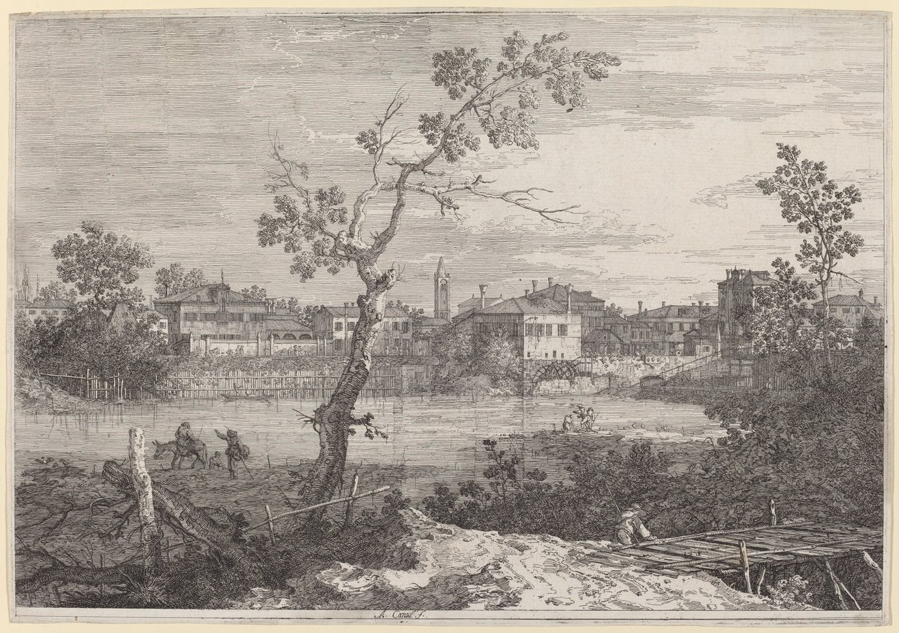 Ansicht einer Stadt am Flussufer von Canaletto