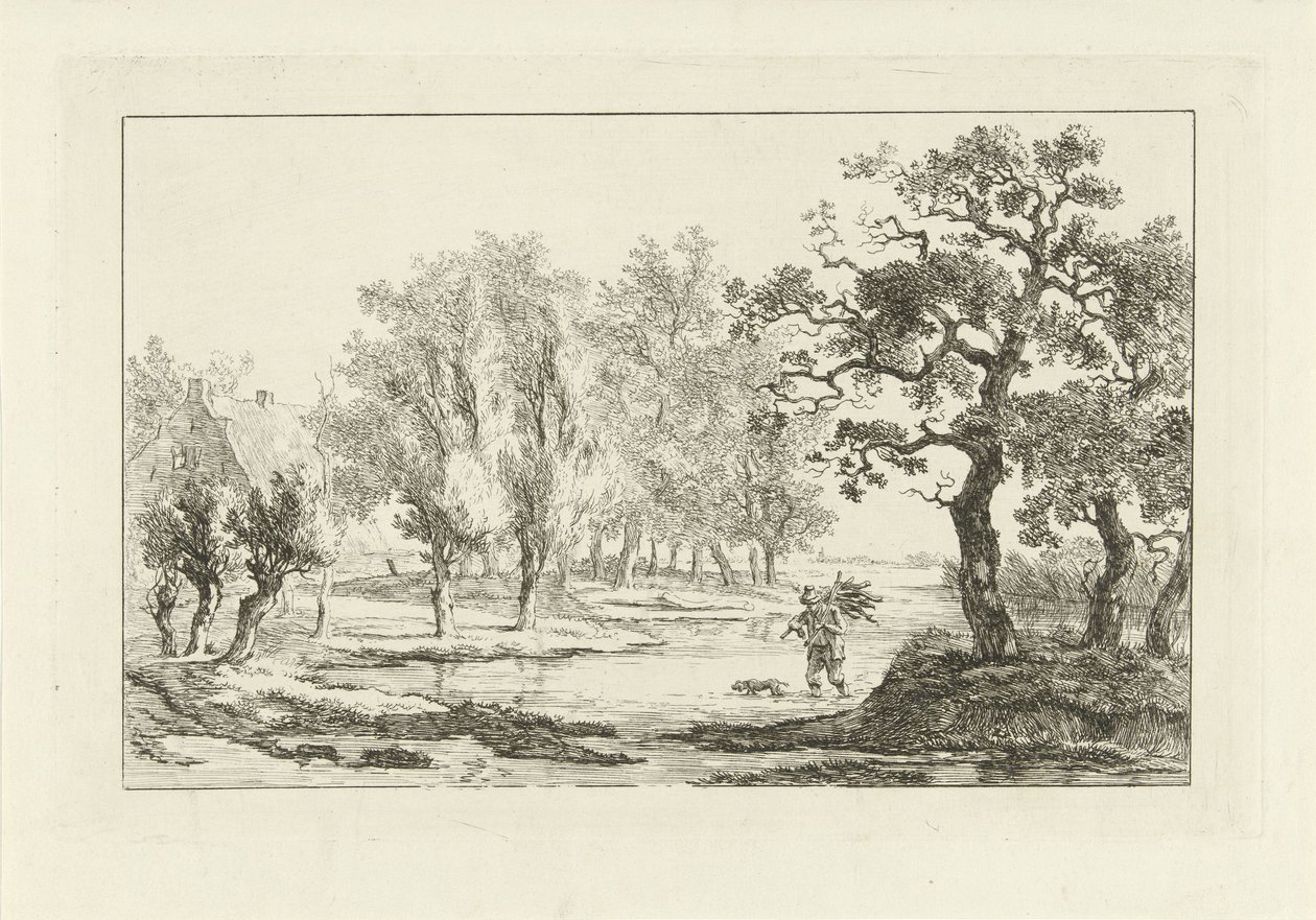 Flusslandschaft mit einem Holzsammler von Carel Lodewijk Hansen