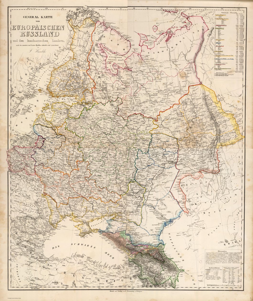 Generalkarte von Europäisch Russland und den kaukasischen Ländern von Carl Flemming