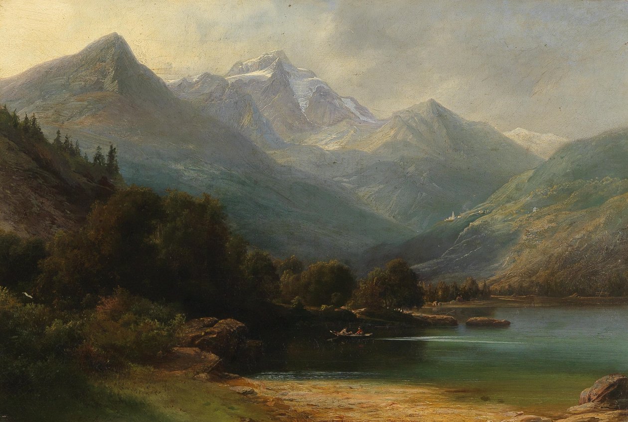 Blick auf den Lago di Poschiavo mit dem Berninamassiv (Graubünden) von Carl Friedrich Seiffert