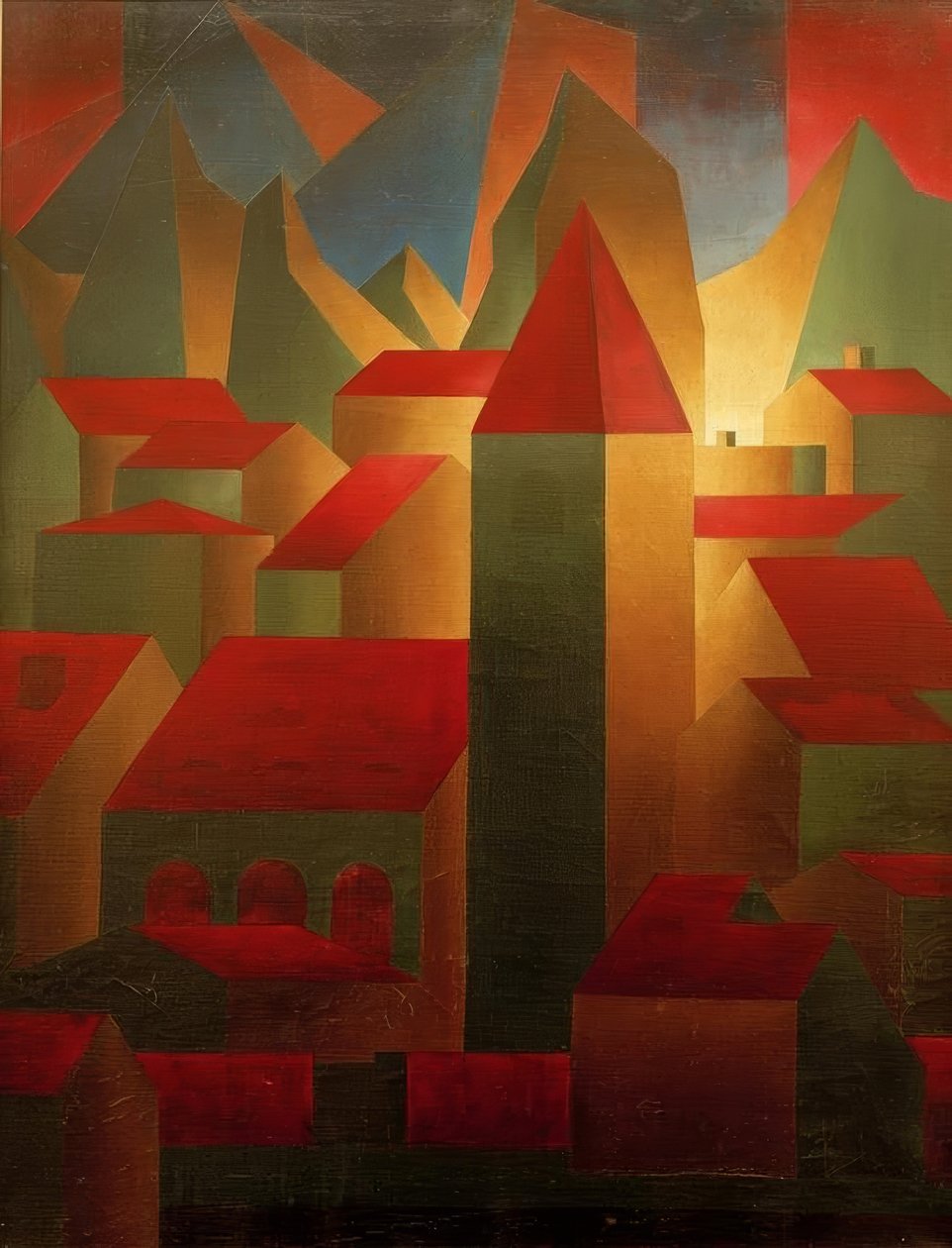 Häuser, Turm, Gebirge von Carl Grossberg