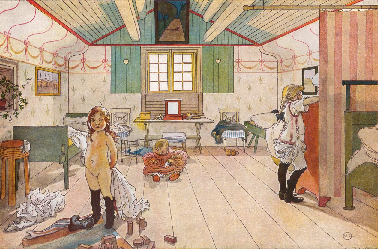 Im Schlafzimmer der kleinen Mädchen von Carl Larsson