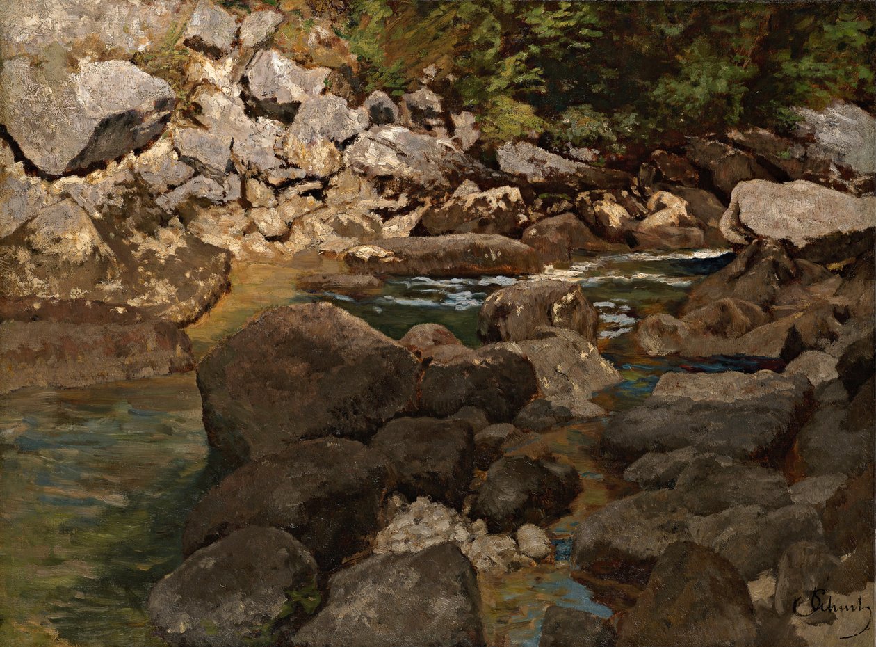 Bergbach mit Felsen von Carl Schuch