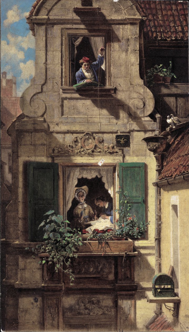 Der abgefangene Liebesbrief, um 1855-60 von Carl Spitzweg