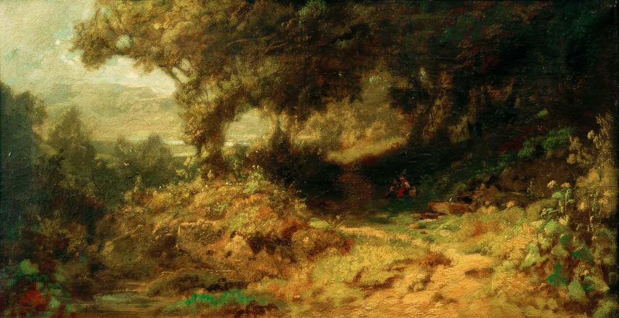 Waldlandschaft (Rastende Kinder am Brunnen) von Carl Spitzweg