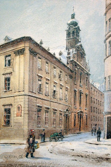 Verschneite Johannesgasse Ursulinenkloster von Carl Wenzel Zajicek