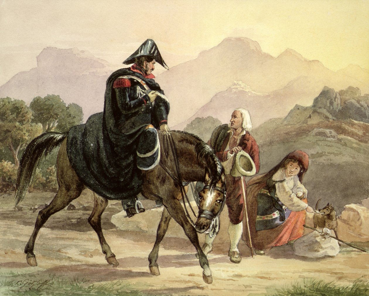 Berittener italienischer Polizist mit Landvolk, ca. 1830 von Carl Wilhelm Goetzloff