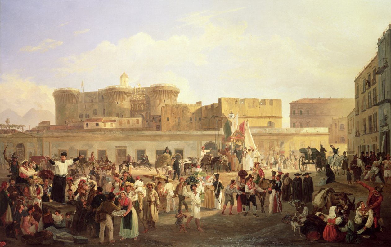 Neapolitanisches Volksleben am Largo di Castello, ca. 1850 von Carl Wilhelm Goetzloff