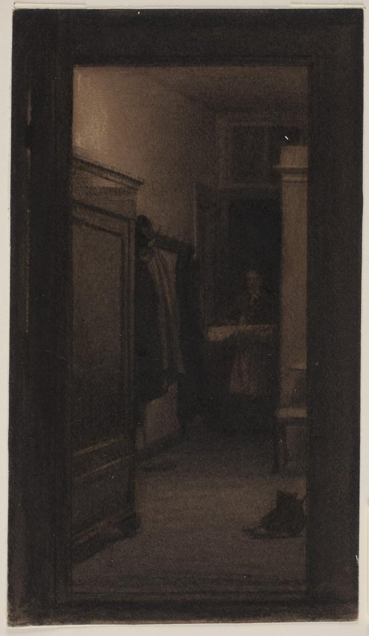 Mädchen trägt Tablett in den Flur von Carl Bloch