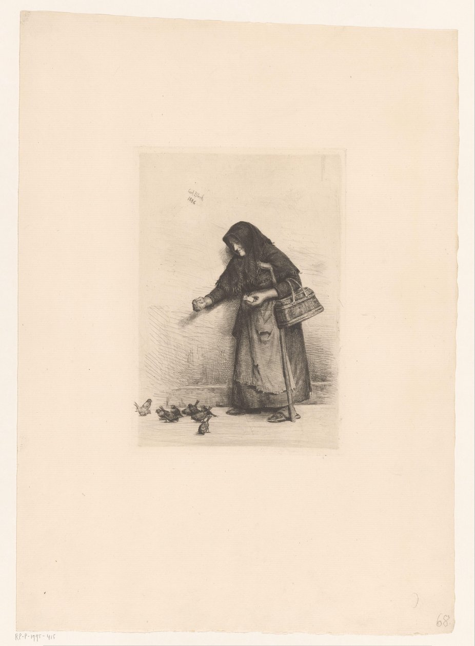 Frau füttert Vögel von Carl Bloch
