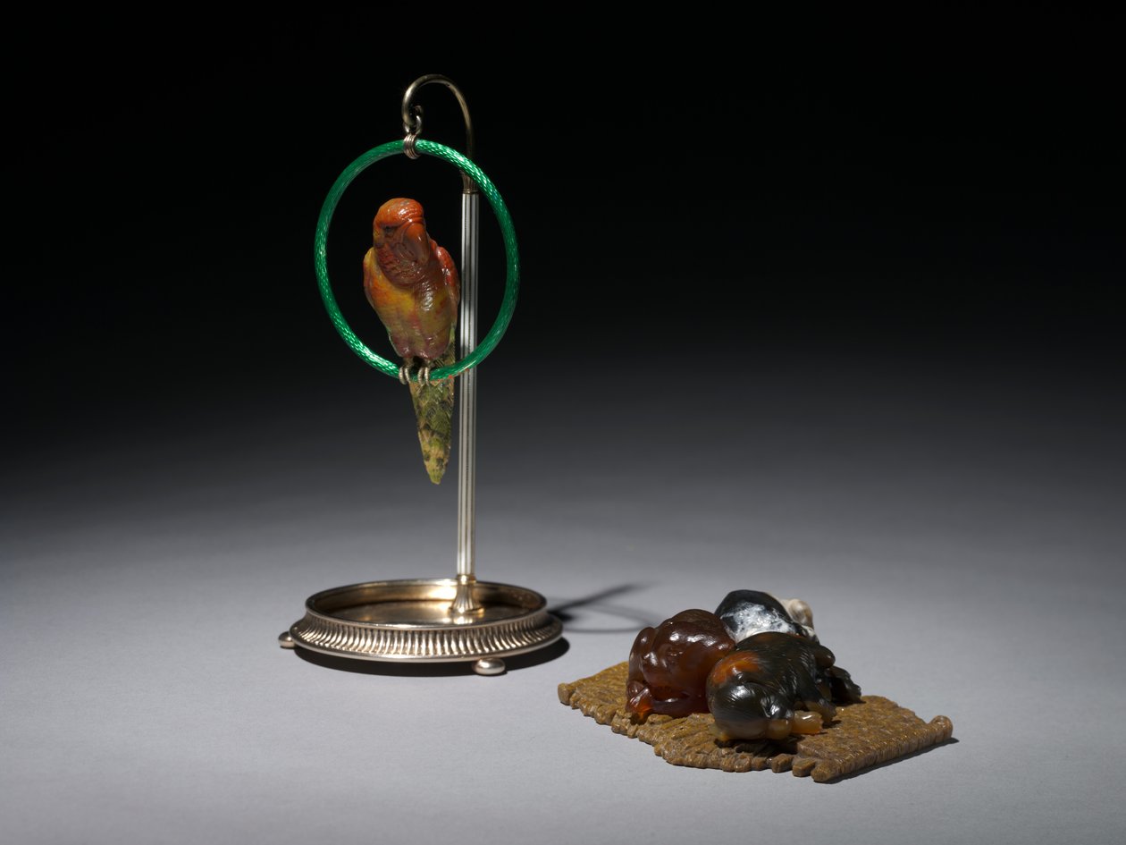 Welpen auf einer Matte, späte 1800er-frühe 1900er Jahre von Carl Fabergé