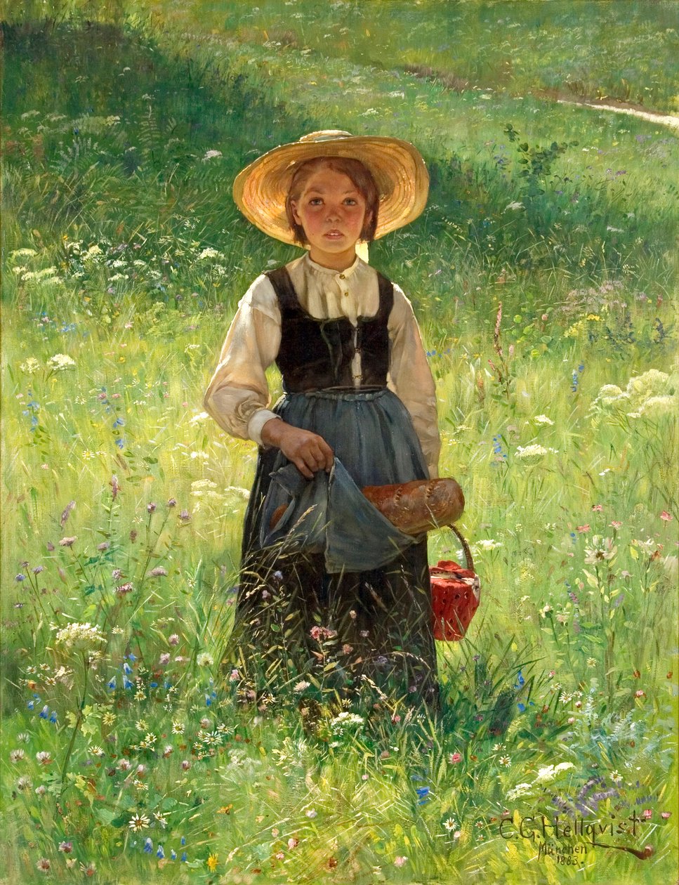 Mädchen in einer blühenden Wiese von Carl Gustaf Hellqvist