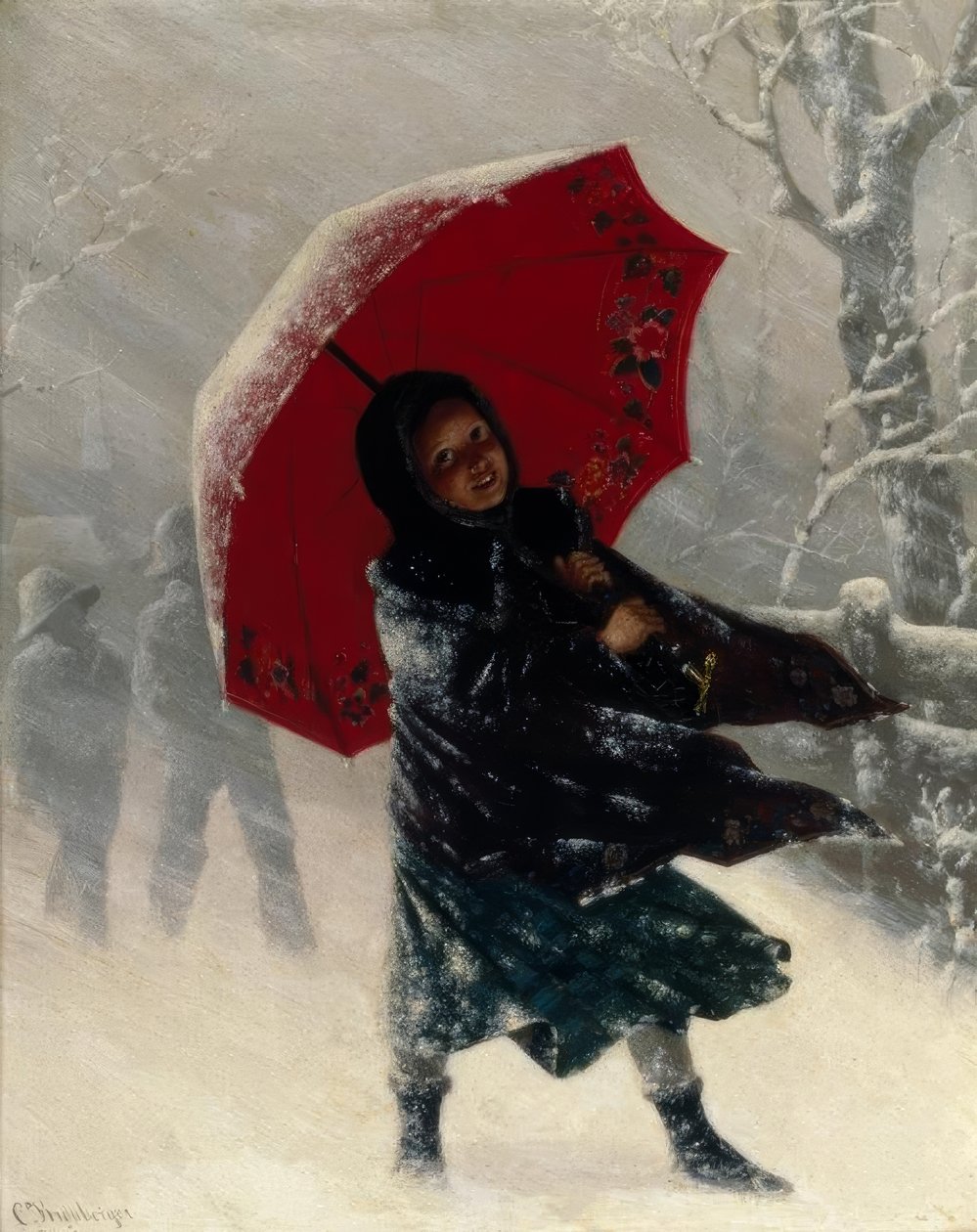 Kinder im Schneesturm von Carl Kronberger