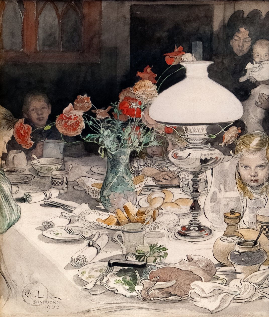 Rund um die Abendlampe von Carl Larsson
