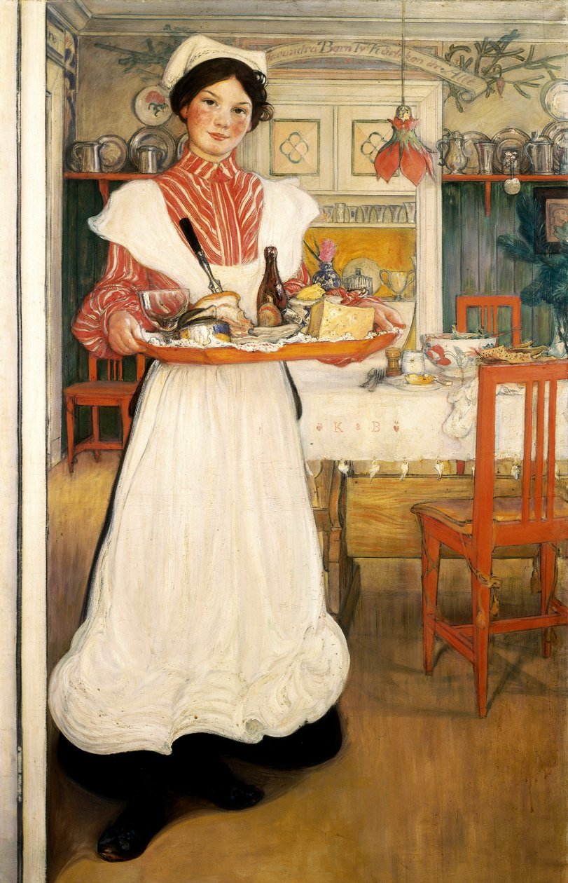 Martina bringt Frühstück auf einem Tablett von Carl Larsson