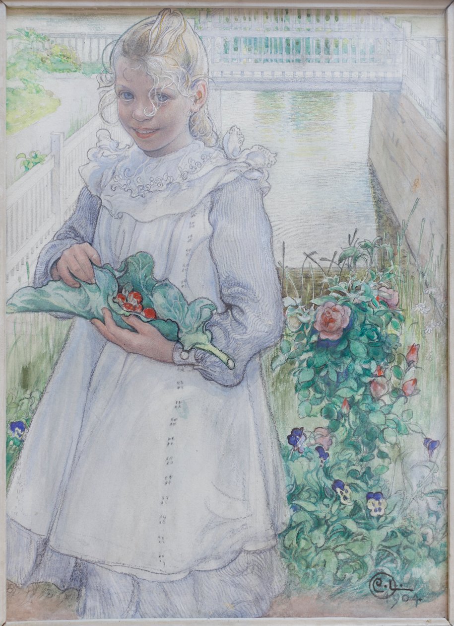 Mein kleines Mädchen mit Erdbeeren von Carl Larsson